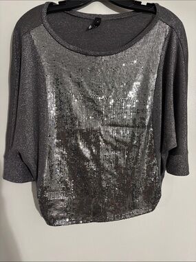Ing Metallic Silver Sequin Front Dolman Top